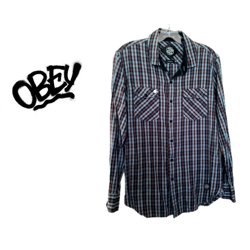 Obey Men’s Handcrafted Button-up Long Sleeve Shirt S
